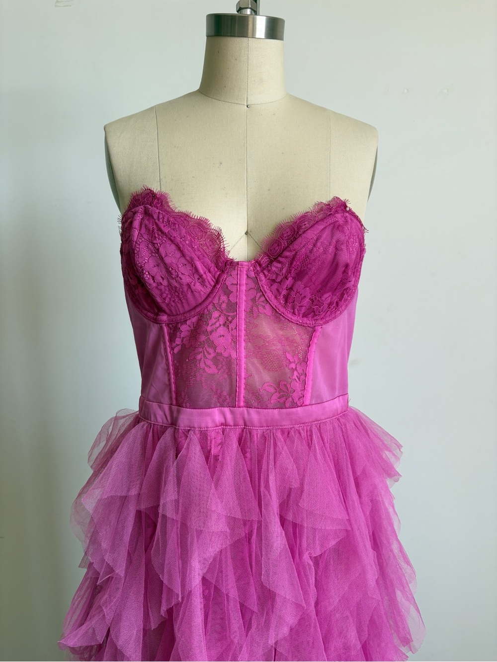 NWT For Love & Lemons Strapless Bustier Dress Gown in Fuchsia Sz Large - Picture 6 of 14